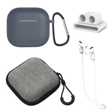 For AirPods 4 5 stk Tilbehør Veske Oppbevaringsboks Halsstropp Hodetelefonholder Nøkkelring - Mørk blå