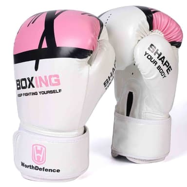 WOSWEIR 1 par 12oz boksehansker kickboxing trening for voksne - hvit/rosa