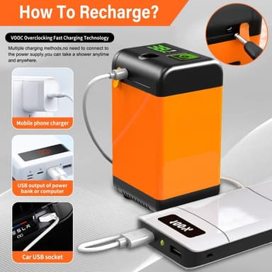 7800mAh Camping elektrisk dusj med smart temperaturovervåking+3 spraymoduser