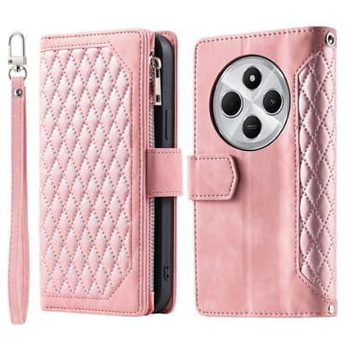 Til Xiaomi Redmi 14C Lommebok-deksel med glidelås Rhombus Stitching Line Telefonveske