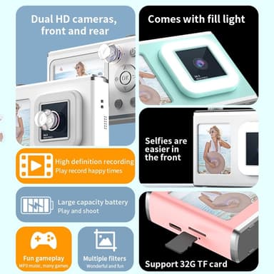 2,4"" skjerm med dobbel linse videoopptak CCD digitalkamera med 32 GB kort + leser - rosa