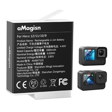 Batteri AMAGISN til GoPro Hero 12/11/10/9 3.85V 1800mAh oppladbar Li-Ion