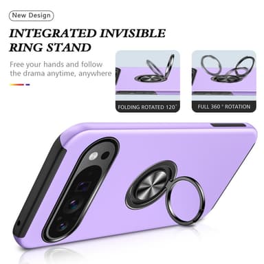 For Pixel 9/Pixel 9 Pro Hybrid Deksel med Fingerring - Lilla