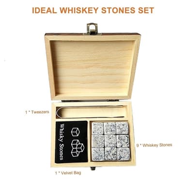 9 PCS Whisky Stones Sett Treboks Chilling Rocks Gjenbrukbare isbiter