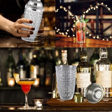 385 ml Cocktail Shaker vevd teksturglass+lokk rustfritt stålkopp