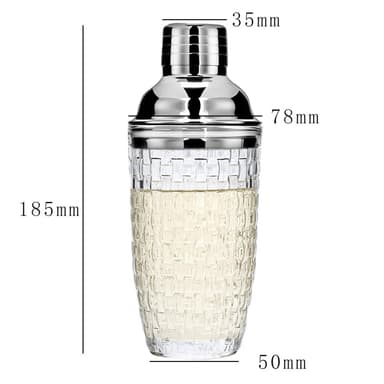 385 ml Cocktail Shaker vevd teksturglass+lokk rustfritt stålkopp
