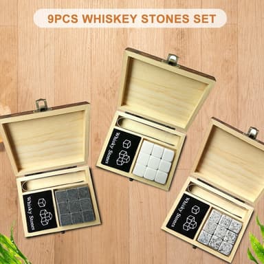 9 PCS Whisky Stones Sett Treboks Chilling Rocks Gjenbrukbare isbiter