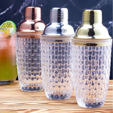 385 ml Cocktail Shaker vevd teksturglass+lokk rustfritt stålkopp