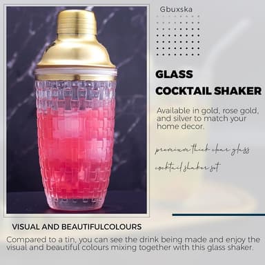 385 ml Cocktail Shaker vevd teksturglass+lokk rustfritt stålkopp