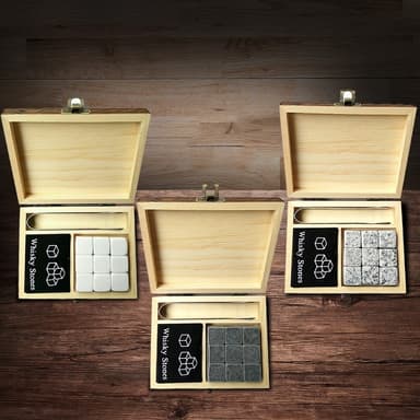 9 PCS Whisky Stones Sett Treboks Chilling Rocks Gjenbrukbare isbiter