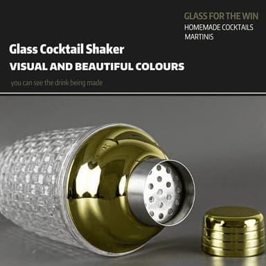 385 ml Cocktail Shaker vevd teksturglass+lokk rustfritt stålkopp