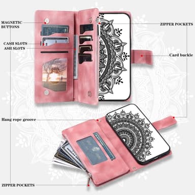 For Samsung Galaxy A56 Lommebok Deksel Shell Mandala Blomstermønster - Rose Gold