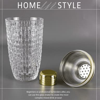 385 ml Cocktail Shaker vevd teksturglass+lokk rustfritt stålkopp