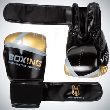 WOSWEIR 1 par 12oz boksehansker kickboxing trening for voksne - svart/gull
