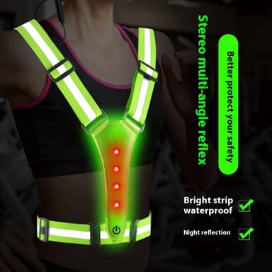 Oppladbar refleksvest med 3 LED-lystilstander for utendørs løping og turgåing