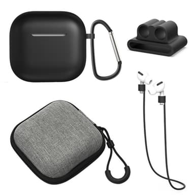 For AirPods 4 5 stk Tilbehør Veske Oppbevaringsboks Halsstropp Hodetelefonholder Nøkkelring - Svart