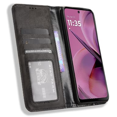 For Motorola Moto G55 Veske Retro Wallet Flip Telefondeksel - Svart