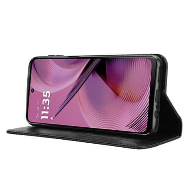 For Motorola Moto G55 Veske Retro Wallet Flip Telefondeksel - Svart