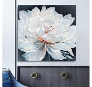 Oljemaleri 100x100cm, hvit blomst