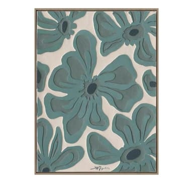 Maleri med ramme 60x80cm, grønne blomster