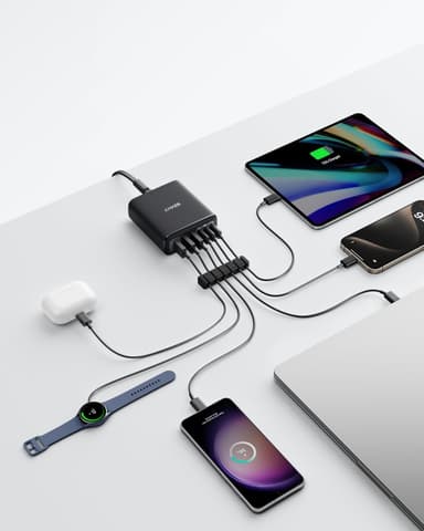 Anker USB-C og USB-A-lader, 112W Max 6-port ladestasjon