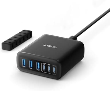 Anker USB-C og USB-A-lader, 112W Max 6-port ladestasjon