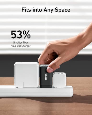 Anker 735 Lader GaNPrime 65W 1x USB-A 2x USB-C strømadapter