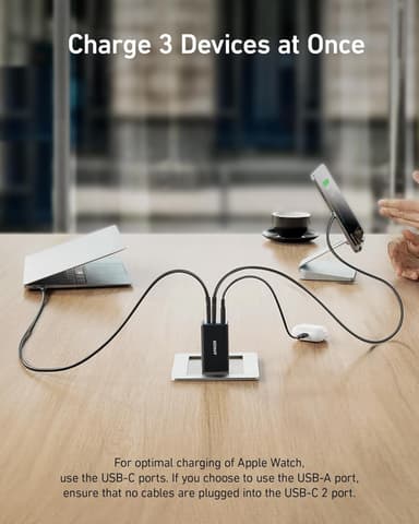 Anker 735 Lader GaNPrime 65W 1x USB-A 2x USB-C strømadapter