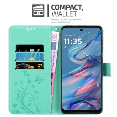 Motorola Moto G45 lommebokdeksel Blomster (Turkis)