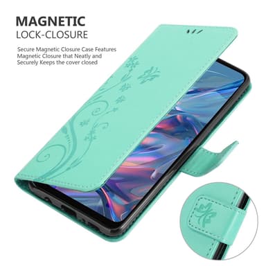 Motorola Moto G45 lommebokdeksel Blomster (Turkis)