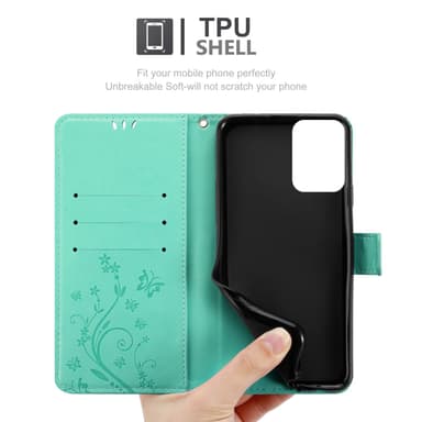 Motorola Moto G45 lommebokdeksel Blomster (Turkis)