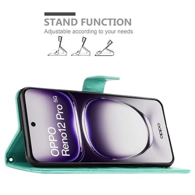 Oppo Reno 12 Pro lommebokdeksel Blomster (Turkis)