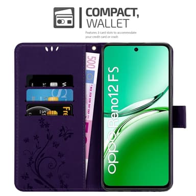 Oppo Reno 12 FS lommebokdeksel Blomster (Lilla)