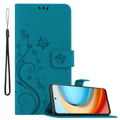 ZTE Blade A75 5G lommebokdeksel Blomster (Blå)