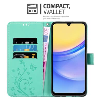 Samsung Galaxy A16 lommebokdeksel Blomster (Turkis)