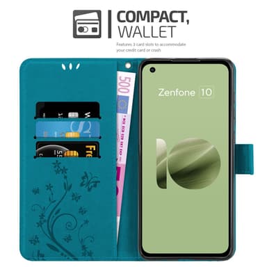 Asus Zenfone 10 lommebokdeksel Blomster (Blå)