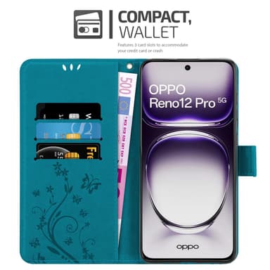 Oppo Reno 12 Pro lommebokdeksel Blomster (Blå)