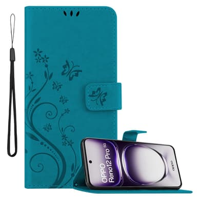 Oppo Reno 12 Pro lommebokdeksel Blomster (Blå)