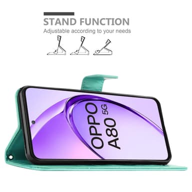 Oppo A80 lommebokdeksel Blomster (Turkis)
