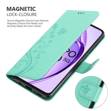 Oppo A80 lommebokdeksel Blomster (Turkis)