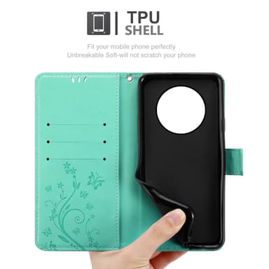 ZTE Blade A73 5G lommebokdeksel Blomster (Turkis)