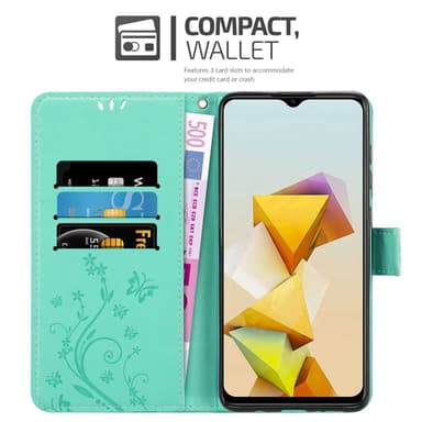 ZTE Blade A73 5G lommebokdeksel Blomster (Turkis)