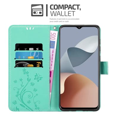 ZTE Blade A73 4G lommebokdeksel Blomster (Turkis)