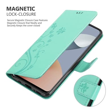 ZTE Blade A73 4G lommebokdeksel Blomster (Turkis)
