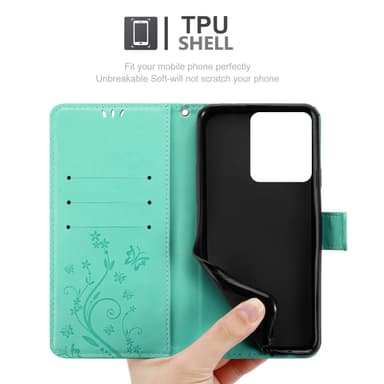 Xiaomi Redmi 13C lommebokdeksel Blomster (Turkis)