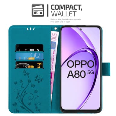 Oppo A80 lommebokdeksel Blomster (Blå)
