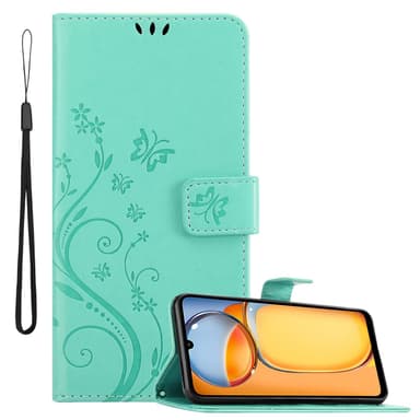 Xiaomi Redmi 13C lommebokdeksel Blomster (Turkis)