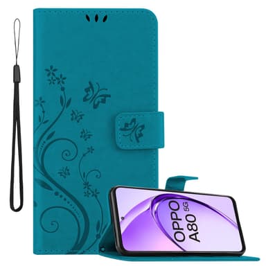 Oppo A80 lommebokdeksel Blomster (Blå)