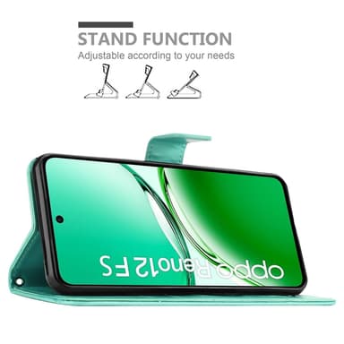 Oppo Reno 12 FS lommebokdeksel Blomster (Turkis)