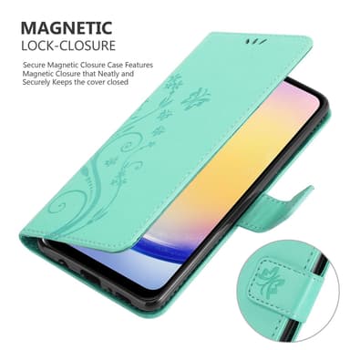Samsung Galaxy A26 lommebokdeksel Blomster (Turkis)